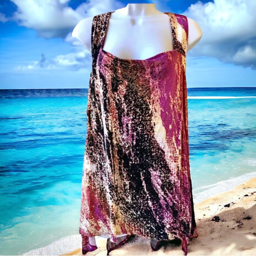 Rock & Republic Sleeveless Tunic Top Asymmetrical Hem Multi-colored